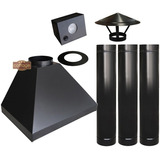 Kit Coifa Preta De 80cm + Chaminé 3m + Iluminação - Cottage