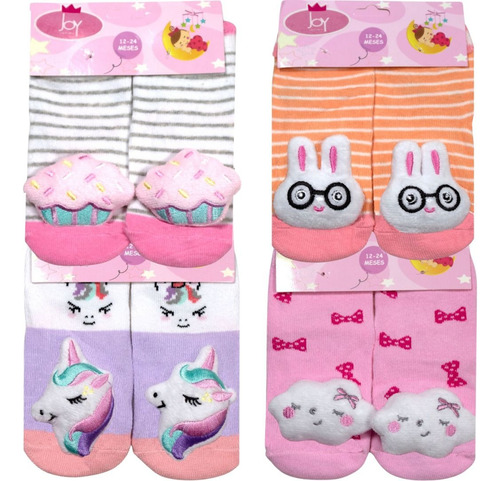 4 Pares De Meia Infantil Bebe Sapatinho Bichos Menina