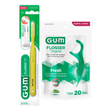 Gum Combo Cepillo Classic 311 + Flossers Hilo Con Mango 