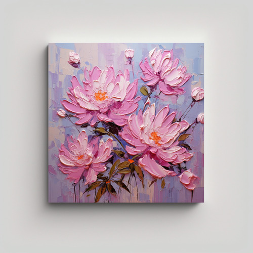 60x60cm Pintura En Lienzo De Flores En Colores Rosados