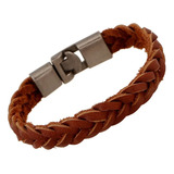 Pulsera Brazalete Hombre Cuero Genuino Trenzado Marron