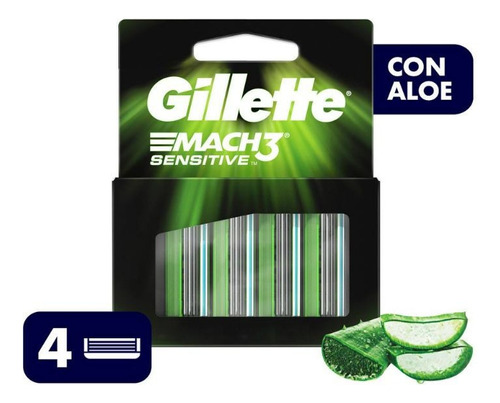 Repuestos De Afeitar Mach3 Sensitive  Aloe Y Vitamina E 4 Un