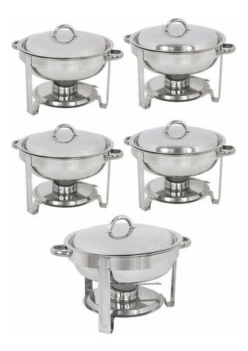 Set De 5 Buffetera Samovar De 5 Cuartos Con Tapa, Redonda