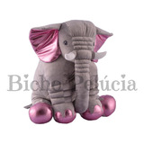 Almofada Travesseiro Elefante Pelúcia Cinza C/ Rosa 80cm