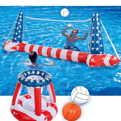 Piscina Inflable Bandera Americana Flotadores Set Red De Vol Red/white