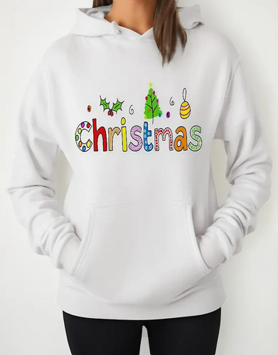 Hoodie Sueter Logo Merry Xmas Navideña Toda La Familia Navid