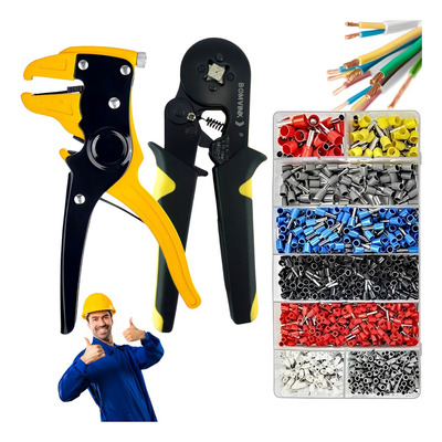 Kit Alicate Crimpar + Descascador C/ Terminais Ilhós Tubular