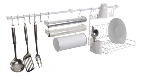 Kit Cozinha Suspensa Escorredor Louça 10 Pratos Porta Rolo