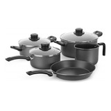 Batería Cocina Olla Cacerola Aluminio Teflón 5p Multiflon Color Negro