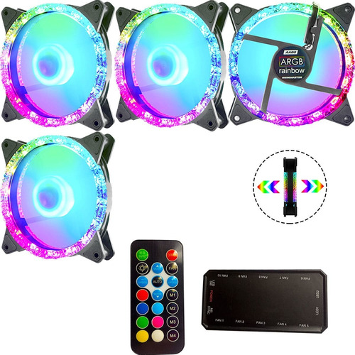 Kit 4 Cooler Fan Rgb 120mm Gamer Controlador Ventoinha Argb