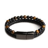 Pulsera De Cuero Piedra Ojo De Tigre  Hombre Mujer Moda 2019