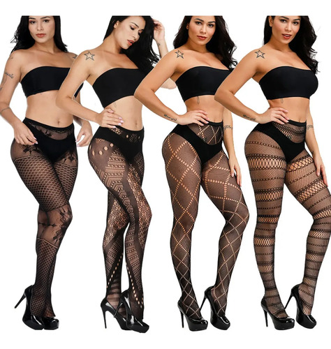 Medias Mallas De Red Pantimedia De Liguero Mujer 4pcs | MercadoLibre