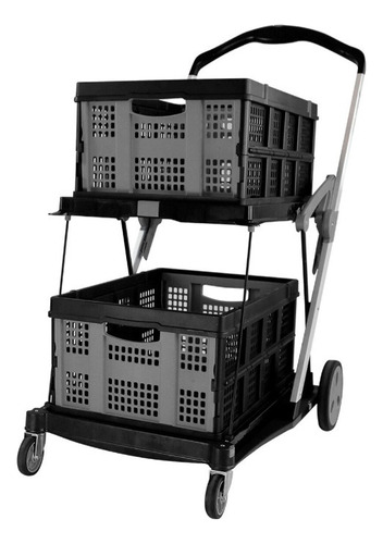 Carrito Super Mercado Plegable Doble Canasta  Aluminio 70 Kg