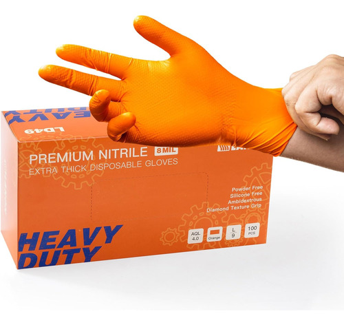 Guantes De Nitrilo Industrial Naranja De 8 Mil, Pesados...