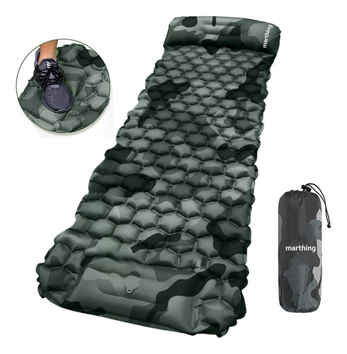 Colchoneta Inflable Individual Camping Mat Inflable Acampar Color Camuflaje Verde