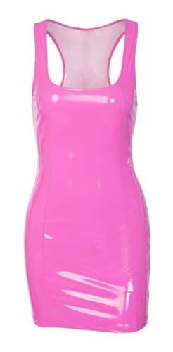 Vestido Corto Mini Entallado Barbie Rosa Plastico Sexy Dama