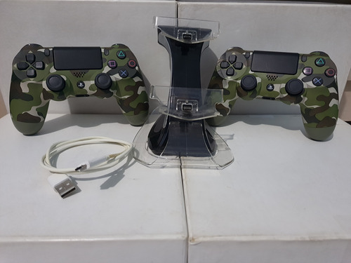 2x Controles Ps4 Green Camouflage Original Carregador + Cabo