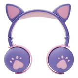 Audífonos Inalámbricos Bluetooth Orejas Gato Rosa Morado Luz