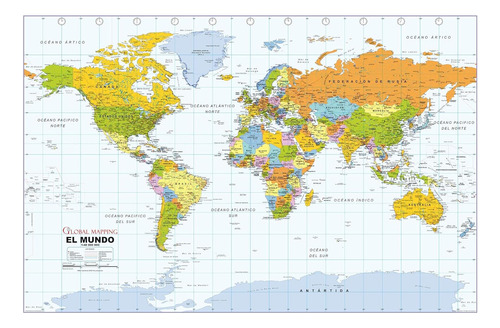 Mapa Mundial Colorido, 100 X 68 Cm, Idioma Español
