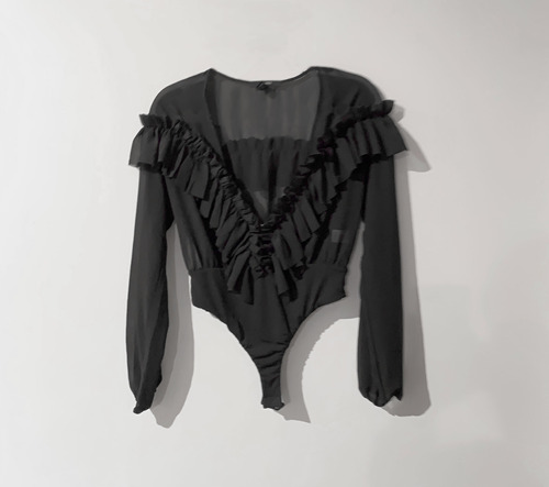 Blusa Transparente Volados En V Abrochable