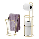 Kit Toalheiro Porta Toalha Suporte Papel Higiênico Dourado 