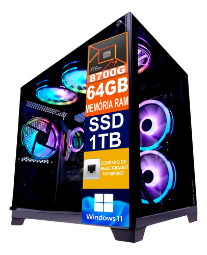 Pc Gamer Cpu Ryzen 7 8700g / Ssd 1tb M2 / 64gb Memória Ddr5