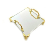 Bandeja Espelhada Itália Alça Dourada Luxo,lavabo 10x10