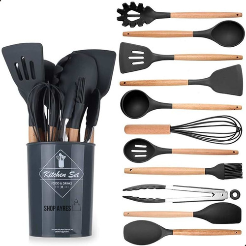 Jogo 12 Peças Utensílios Silicone Colher Espátula Concha 