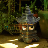 Farol Solar De Pagoda Con Estatua De Jardín, Luz Led, Para E