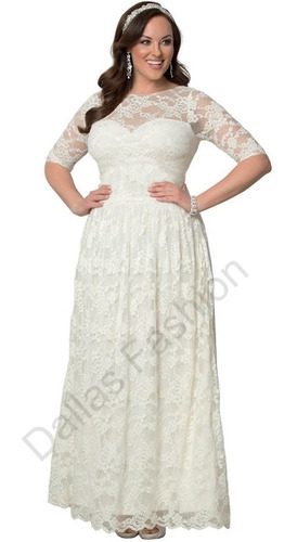 Vestido Longo, Noiva, Casamento, Plus Size, Com Manga