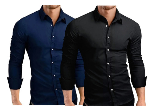 Kit 2 Camisa Social Masculina Tecido Não Amassa Slim Fit