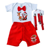 Kit Roupa Papai Noel Para Para Bebê Menino, Festa De Natal