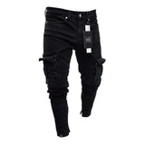 Pantalones Vaqueros Pitillo Rasgados For Hombre Negro