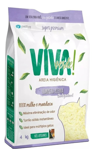 Viva Verde Limpeza Plena 4kg (fina) Areia Higiênica Gatos 