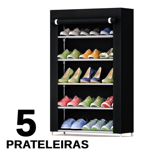 Sapateira Com 5 Prateleiras Porta Calçados Sapatos Tenis Objetos Organizadora Preta