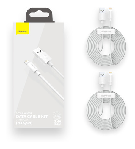 Kit 2 Cabos Lightning Baseus Simple Wisdom 2.4a 1.5m iPhone