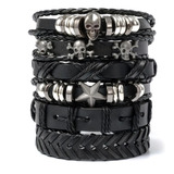 Pulseiras De Corda Ajustáveis De Couro Masculino 6 Em 1