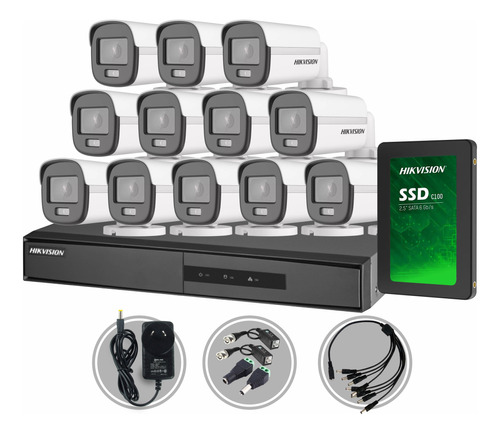 Kit Seguridad Dvr 16ch Hikvision +12camara 2mp Colorvu +disc