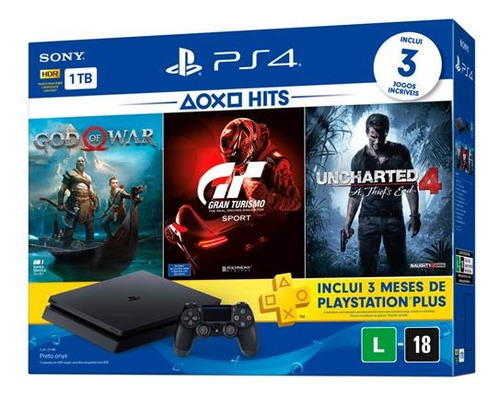 Ps4 - Console Sony Playstation 4 Slim 1tb - 4 Jogos E Suporte