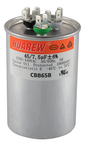 Huarew 45+7.5 Uf ±6% 45 7.5 Mfd 370/440 Vca Cbb65 Condensado