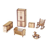 Kit Miniatura Quarto Bebê 6 Peças Berço Cadeira Balanço Mdf