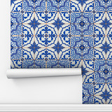 Papel Parede Adesivo Azulejo Cozinha Azul Retro Lavável 12m
