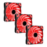 Kit 3 Fans Cooler Gamer 120mm Cpu Gabinete Led Vermelho