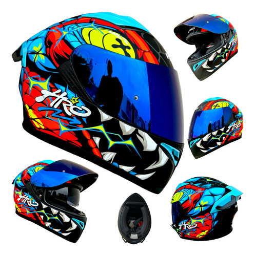 Casco Moto Azul Negro Naranja Certificado Deportivo Hro Aler