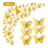 144pcs Mariposas Decorativas 3d Pared Colore Metalicos Hueco