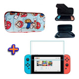 Case Estojo Nintendo Switch Mario Bros Azul + Película Vidr