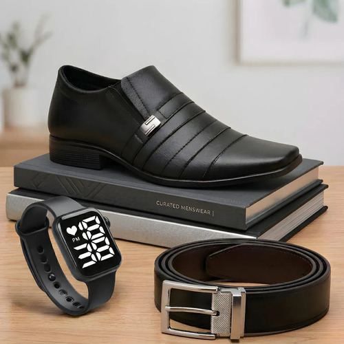 Kit Sapato Social Masculino Preto Fosco + Cinto + Relógio | Frete grátis