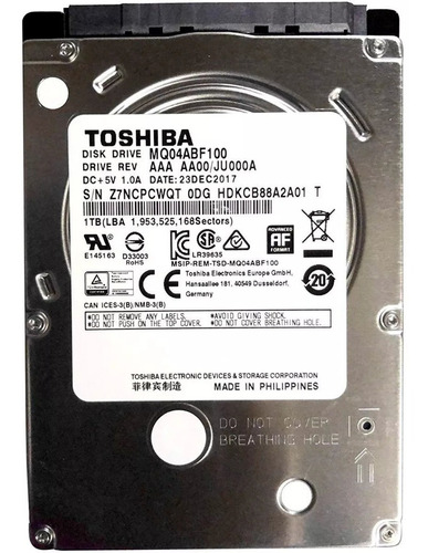 Disco Duro Laptop 1tb Sata Toshiba 2.5 7mm 5400rpm Color Plateado