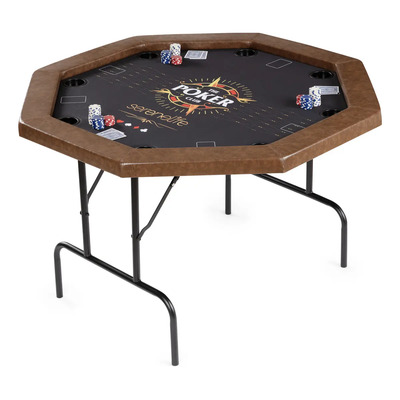 Mesa de Póker Estilo Casino Plegable para 8 jugadores SereneLife, Mesa Octagonal Portátil con Borde Acolchado Resistente al Agua, 8 Portavasos y Superficie de Fieltro Café de Grado Casino | Meses sin interés