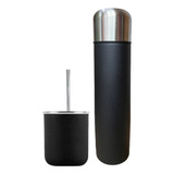 Set Matero Juego De Mate Acero Termo Negro + Mate + Bombilla